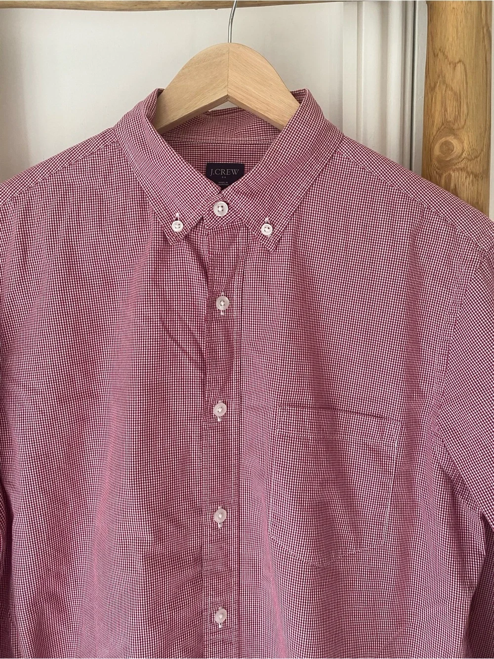 J.CREW Mini Check Long Sleeve Button Down Shirt Maroon White Medium Preppy Fall